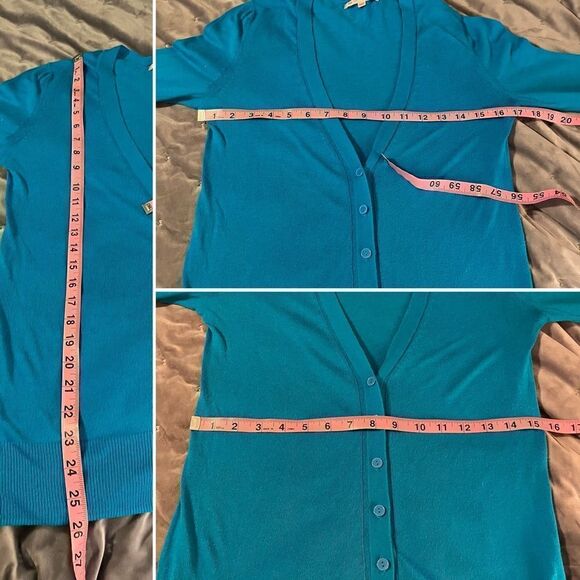 GAP Classic Longline Solid Color VNeck Cardigan Sweater Button Surf Pipe Blue XS - Picture 9 of 10